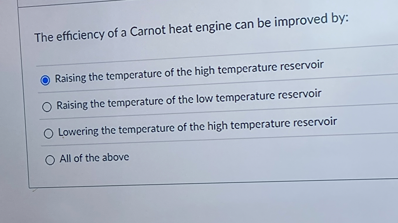 The efficiency of a Carnot heat engine can be