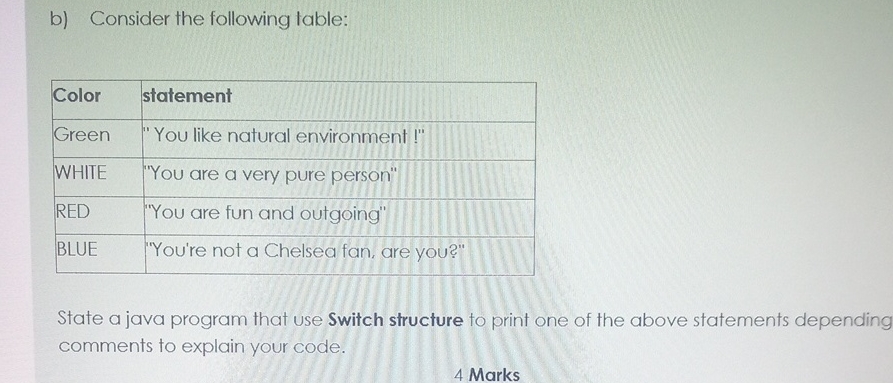 b ) Consider the following table: \ table [ [