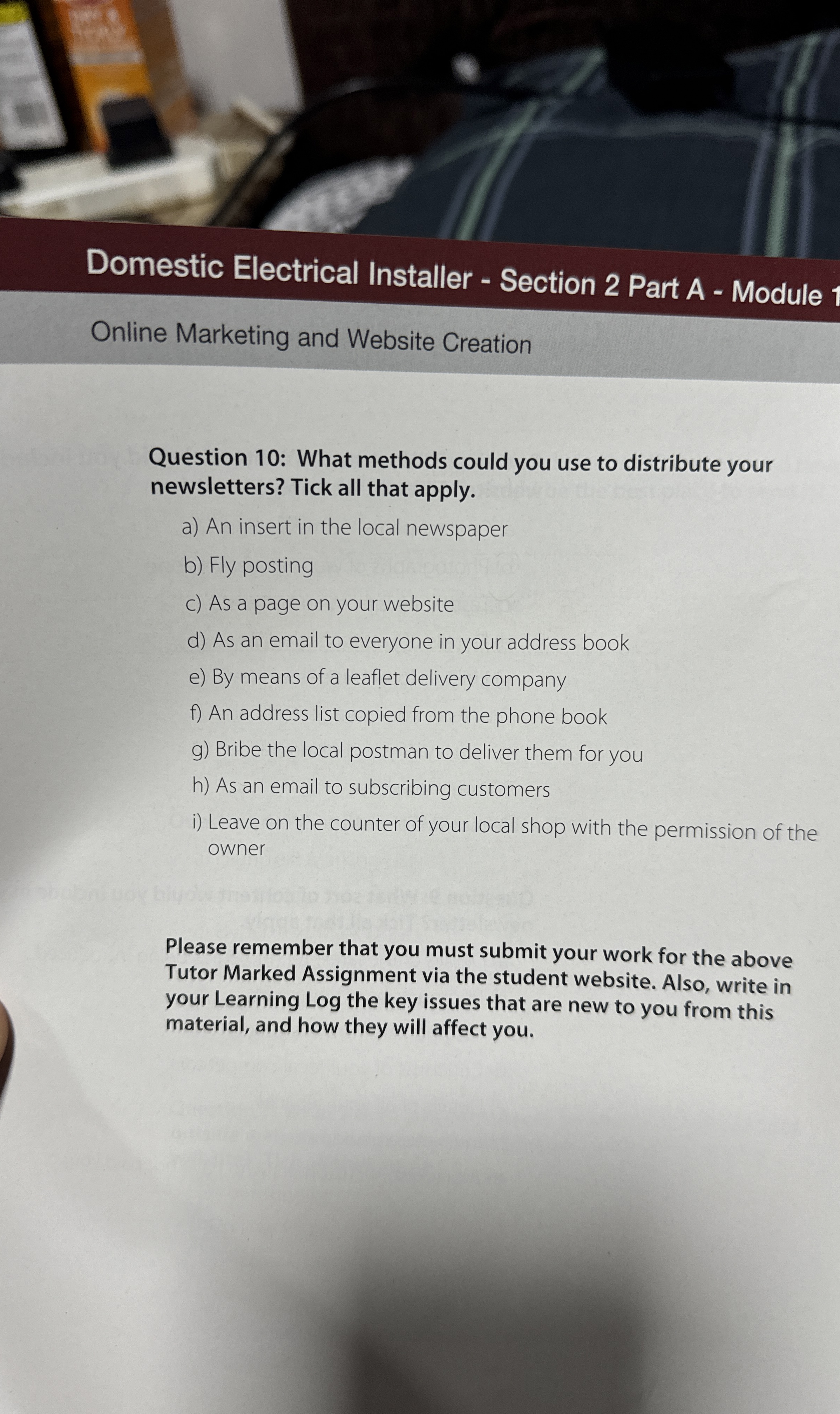 Domestic Electrical Installer - Section 2 Part A