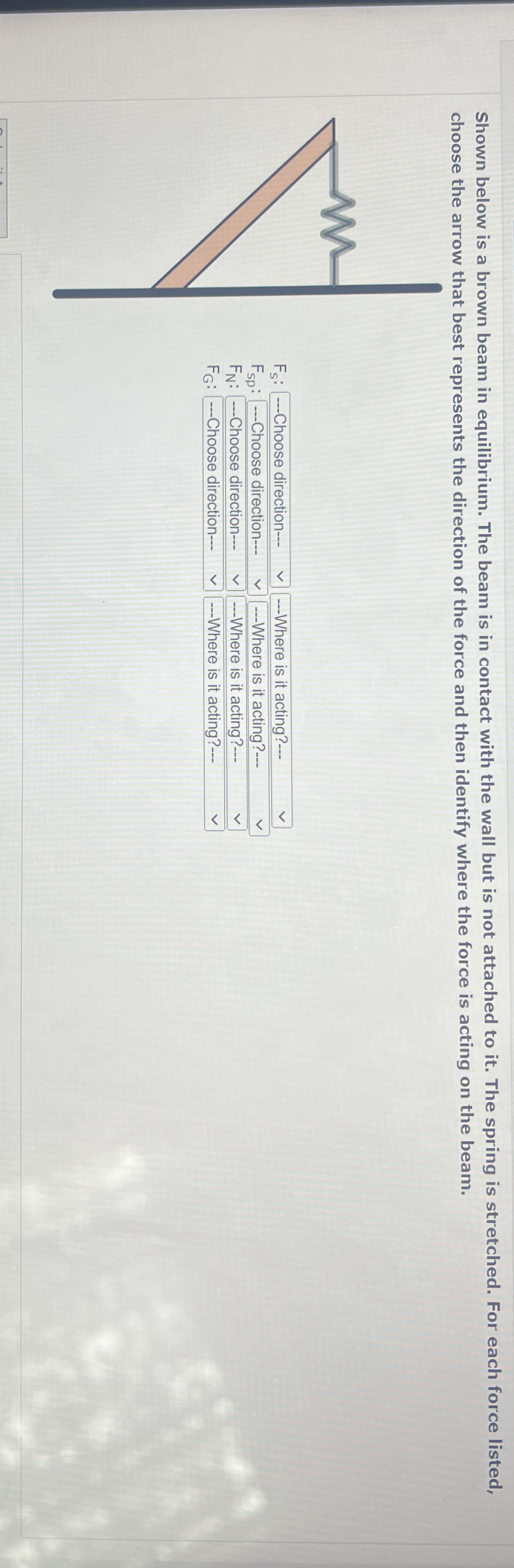 Shown below is a brown beam in equilibrium. The