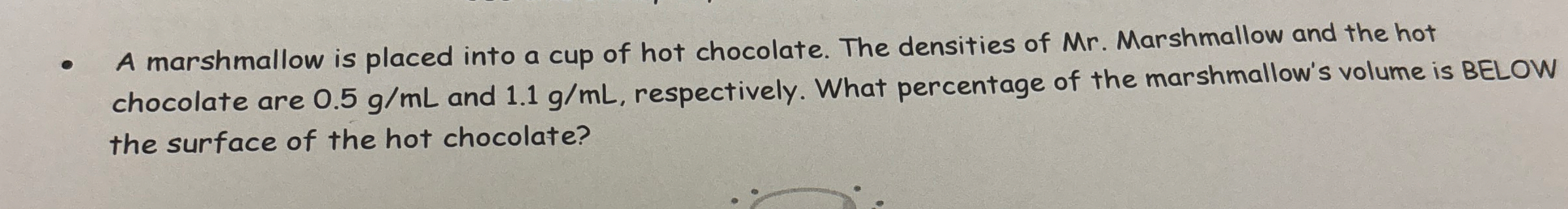 A marshmallow is placed into a cup of hot