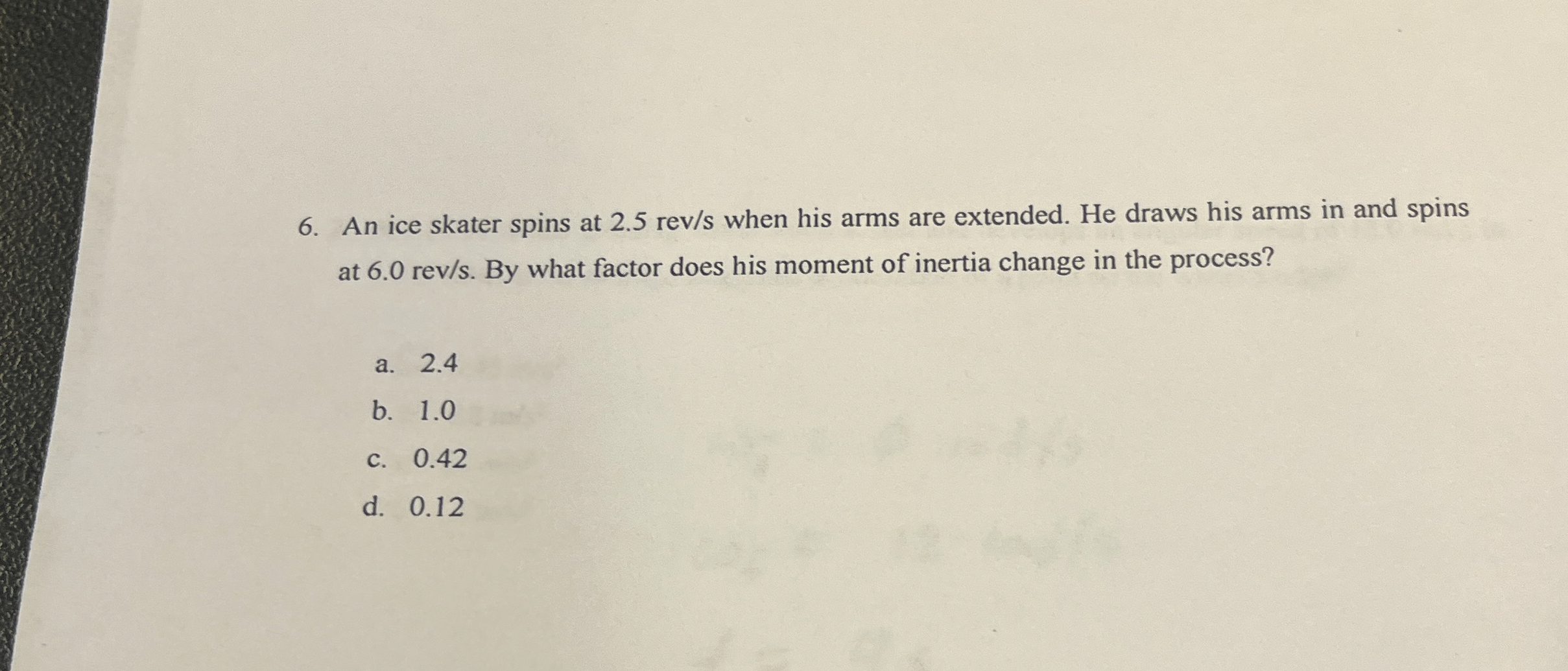 An ice skater spins at 2 . 5 r e v s when his