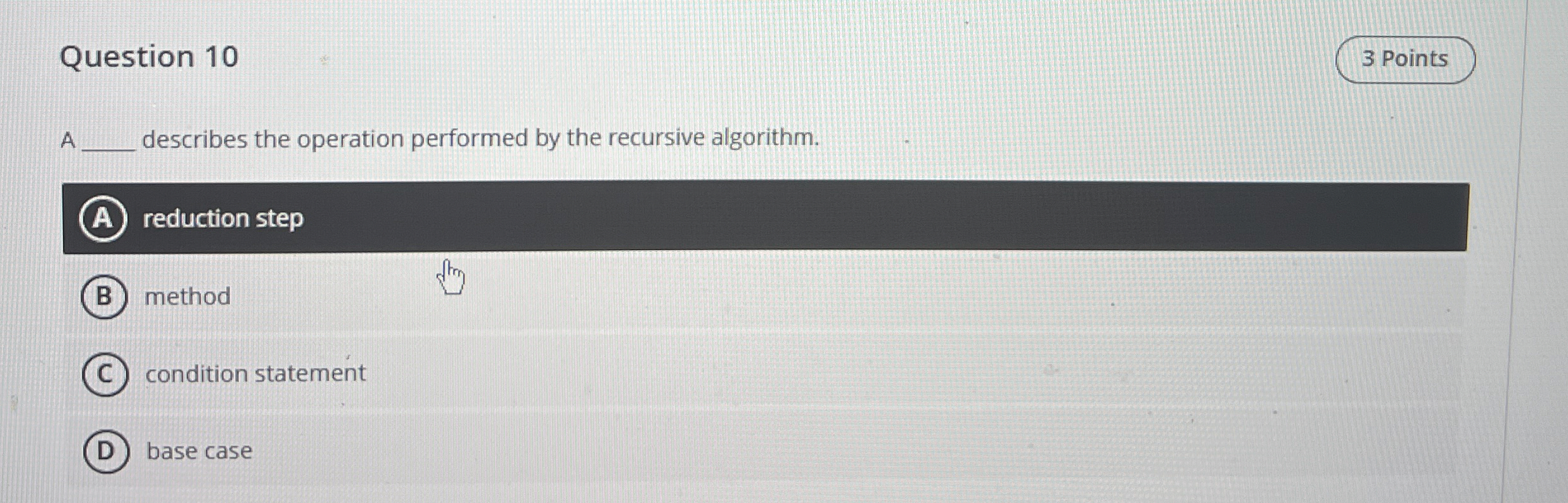 Question 1 0 A describes the operation performed