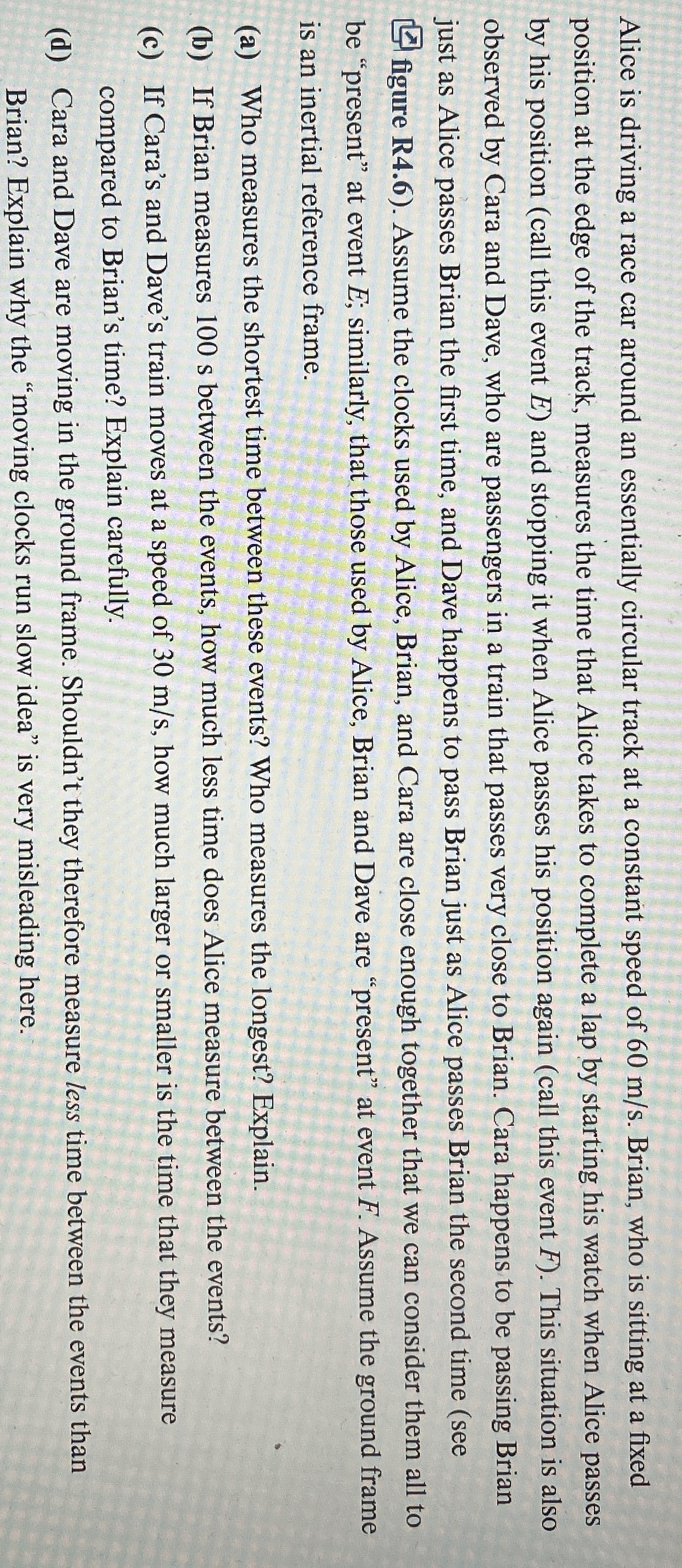 Alice is driving a race car around an essentially