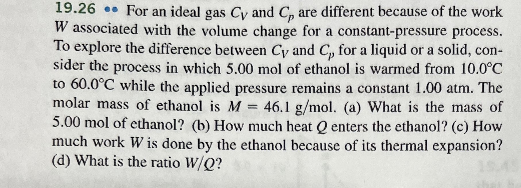 How to solve 1 9 . 2 6 * For an ideal gas C V and