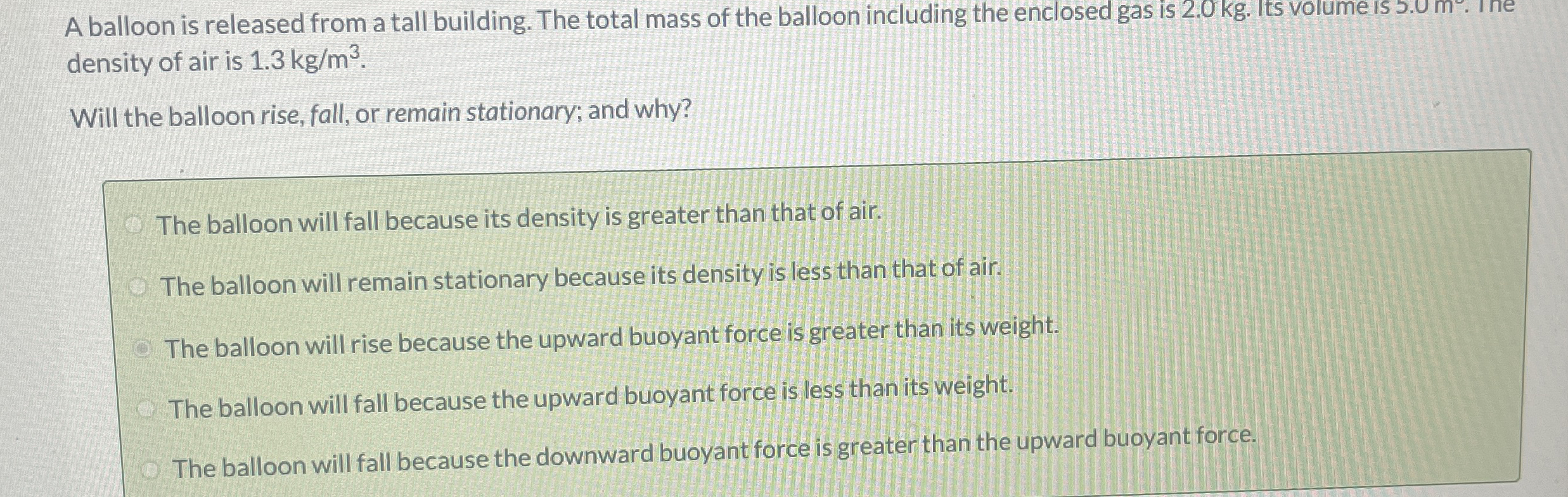 A balloon is released from a tall building. The