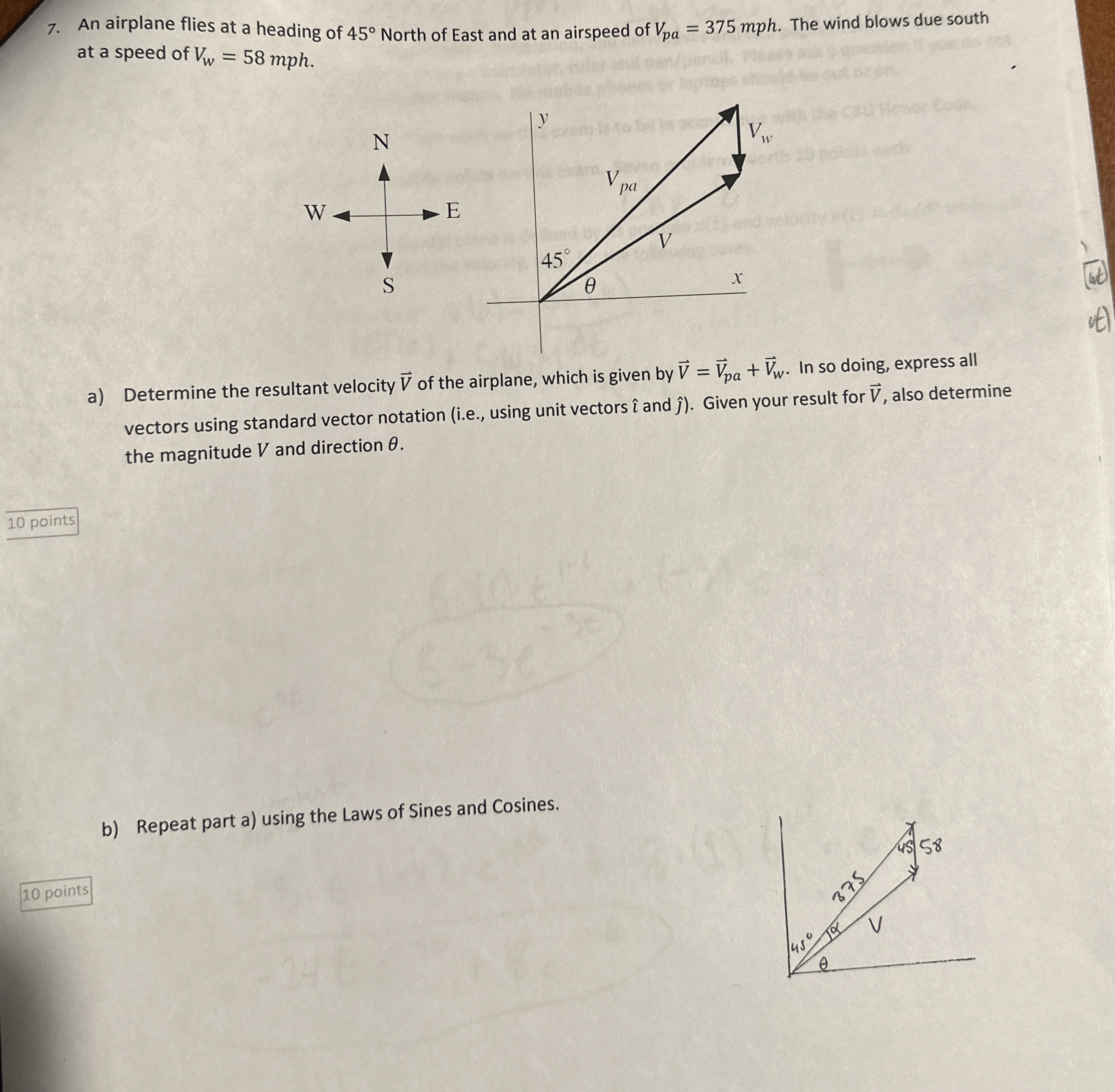 An airplane flies at a heading of 4 5 degrees