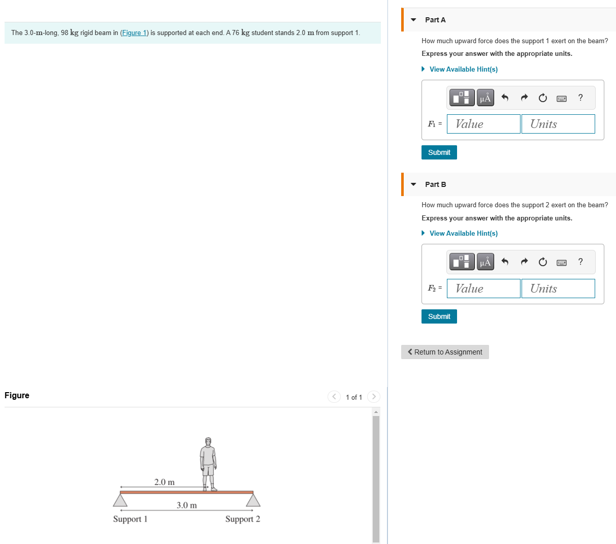 The 3 . 0 - m - long, 9 8 kg rigid beam in (
