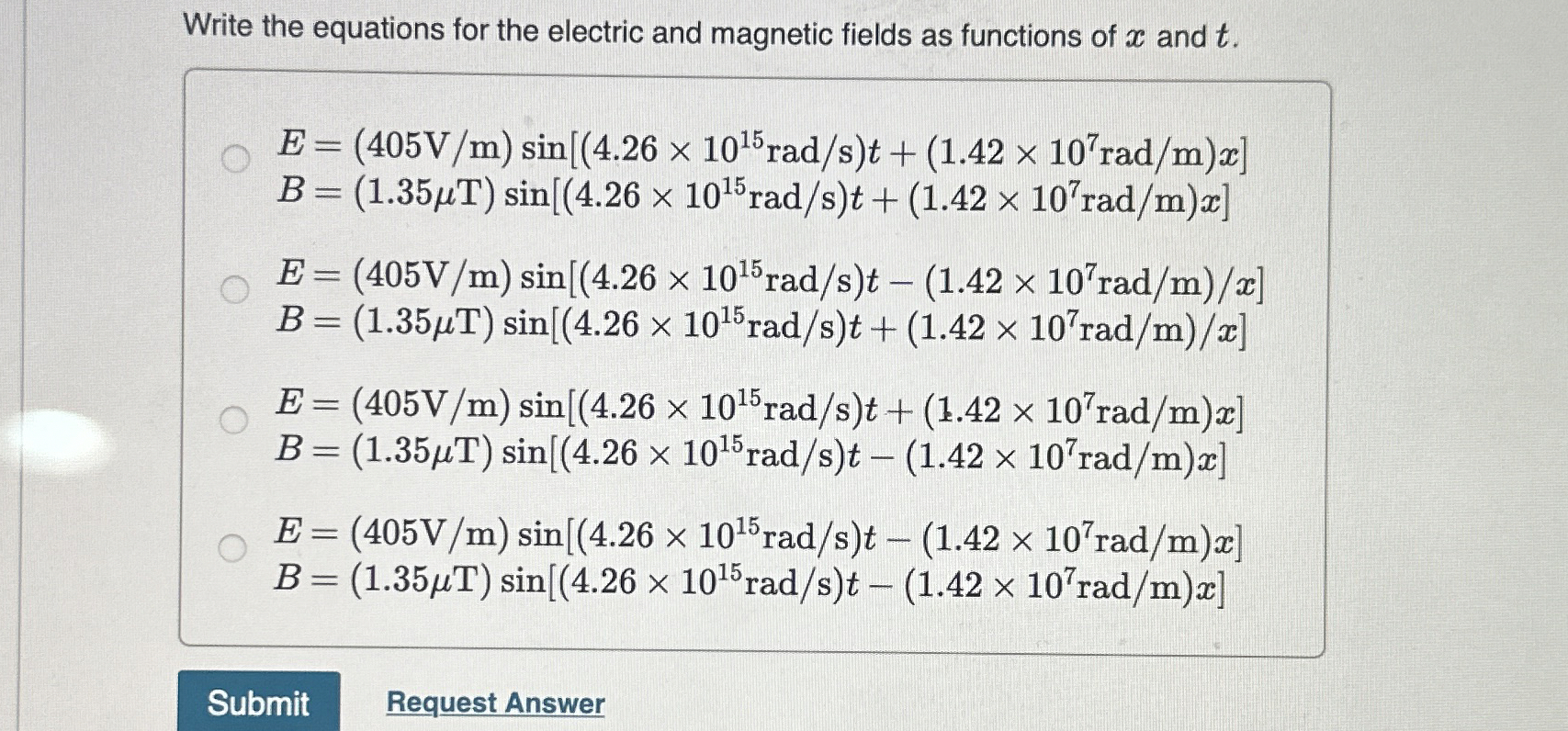 Write the equations for the electric and magnetic