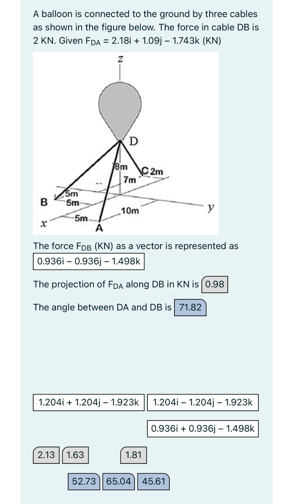 A balloon is connected to the ground by three