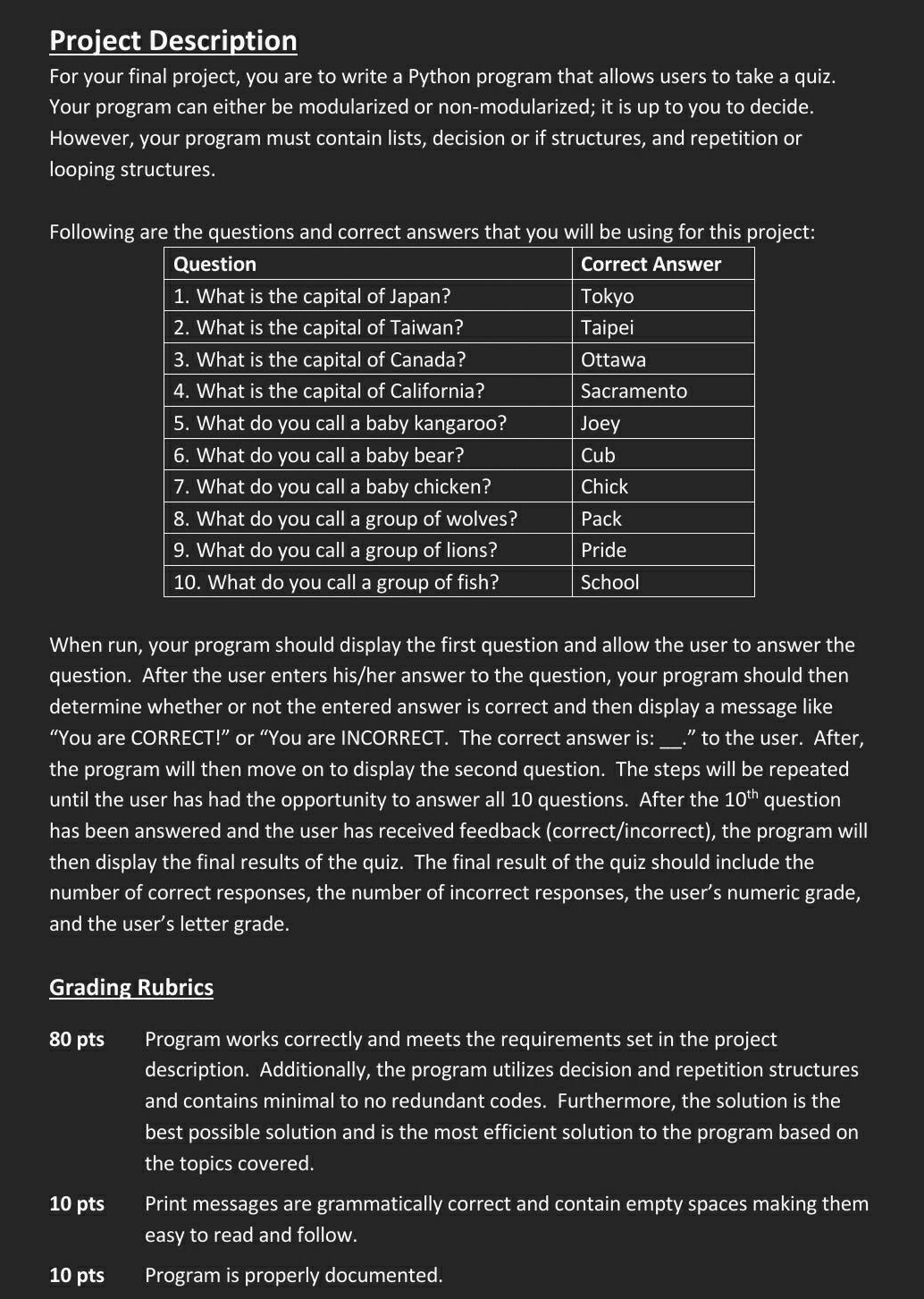 Computer Science 0 Project Description For your