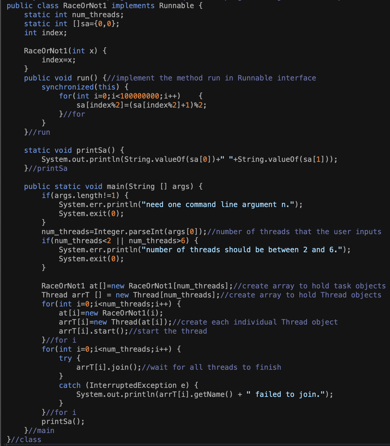 Read given code RaceOrNot 1 . java and write all