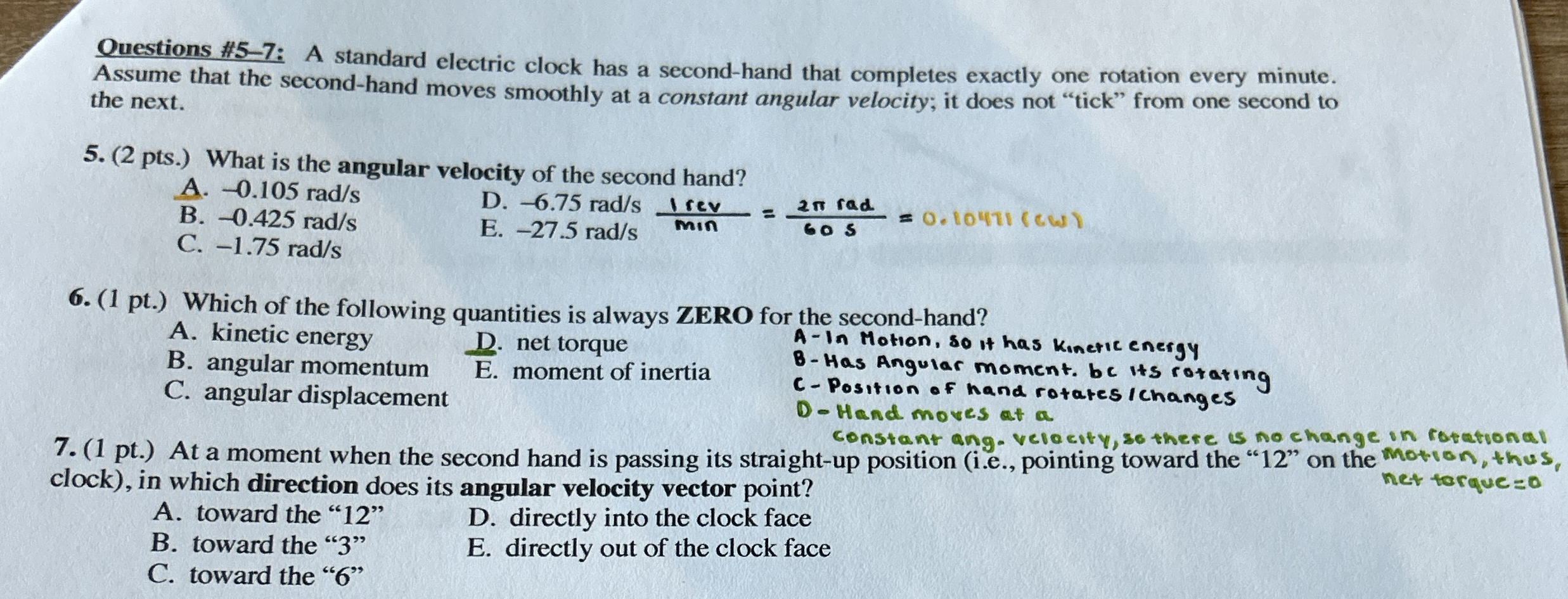 Questions # 5 - 7 : A standard electric clock has