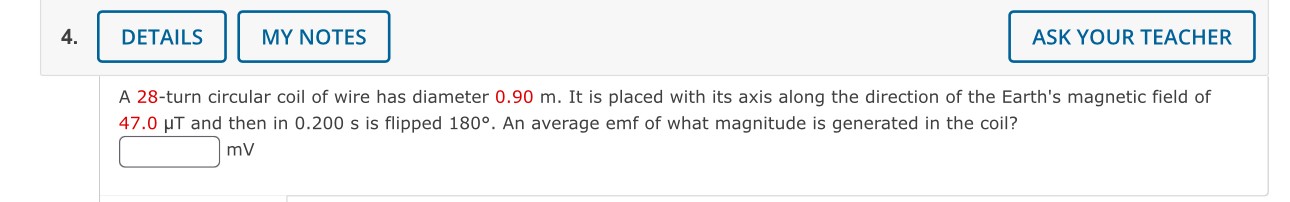 A 2 8 - turn circular coil of wire has diameter 0