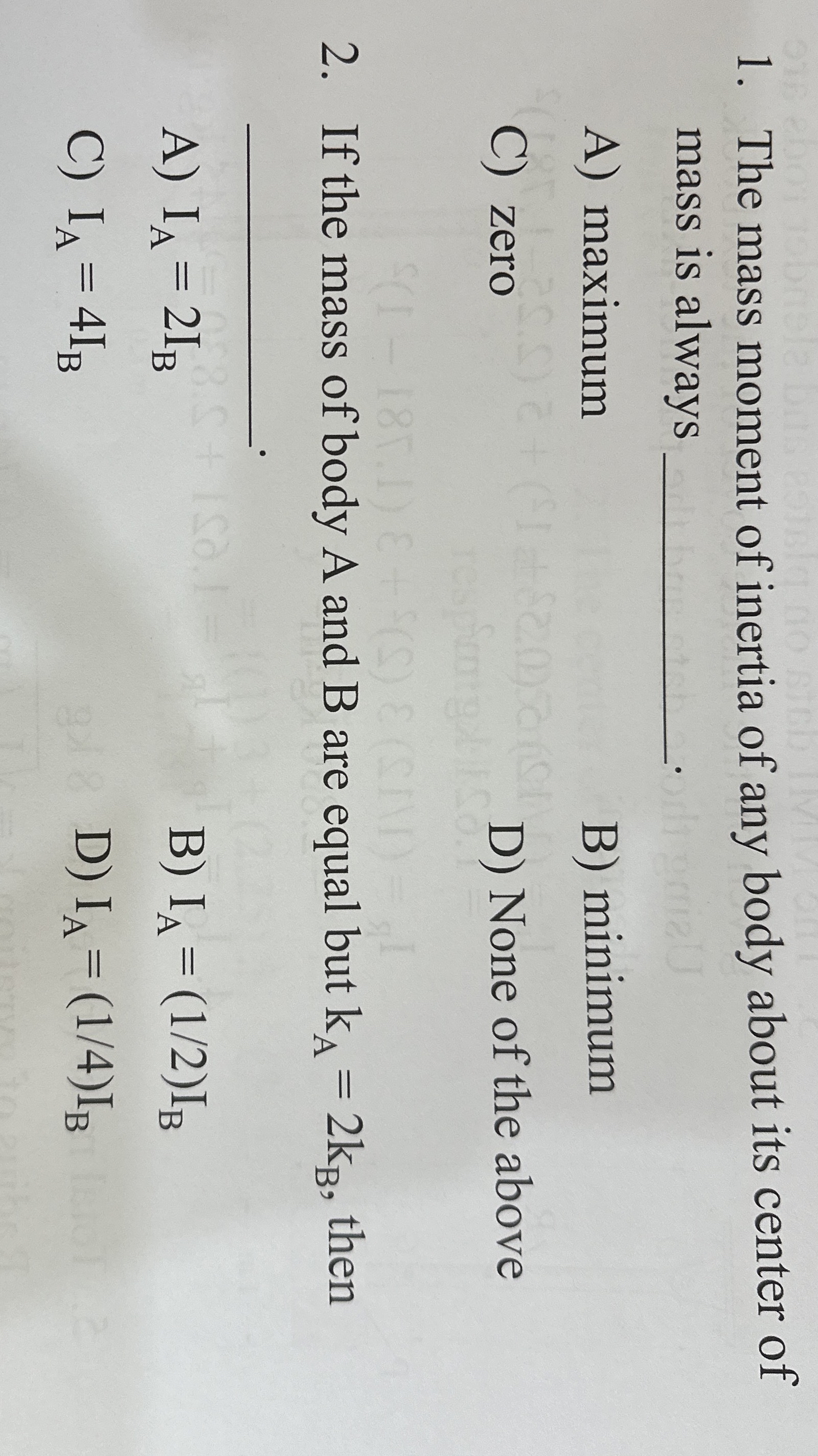 The mass moment of inertia of any body about its