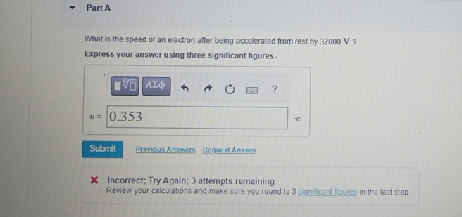 Part A What is the speed of an electron after