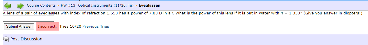 A lens of a pair of eyeqlasses with index of