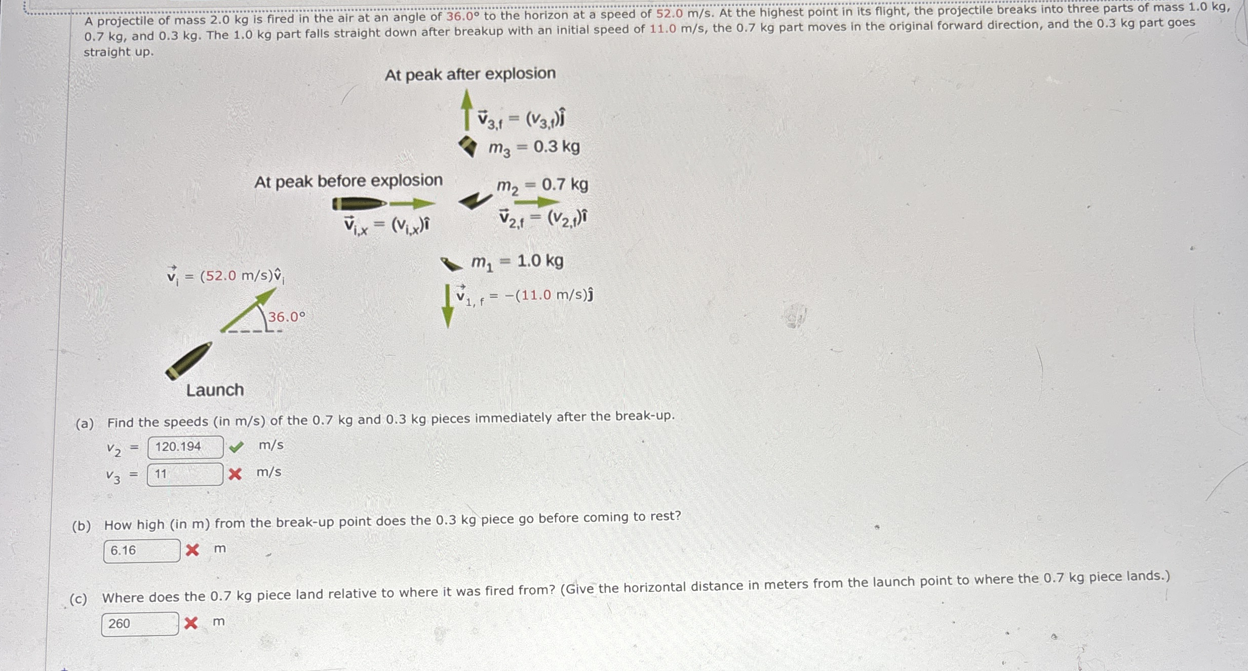 A projectile of mass 2 . 0 kg is fired in the air
