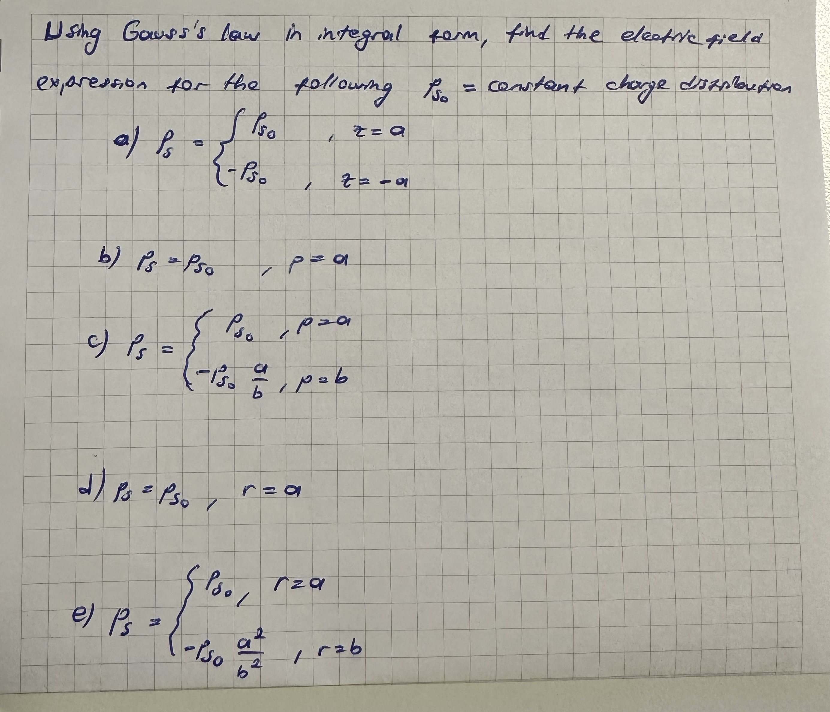 Using Gauss's law in integral form, find the