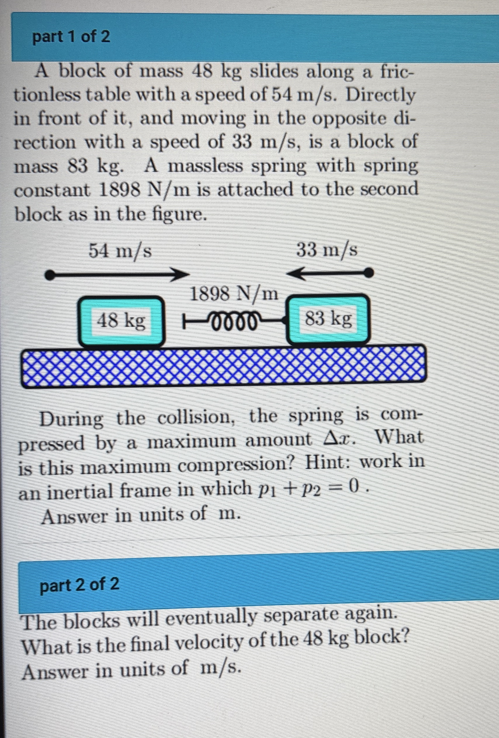 part 1 of 2 A block of mass 4 8 kg slides along a