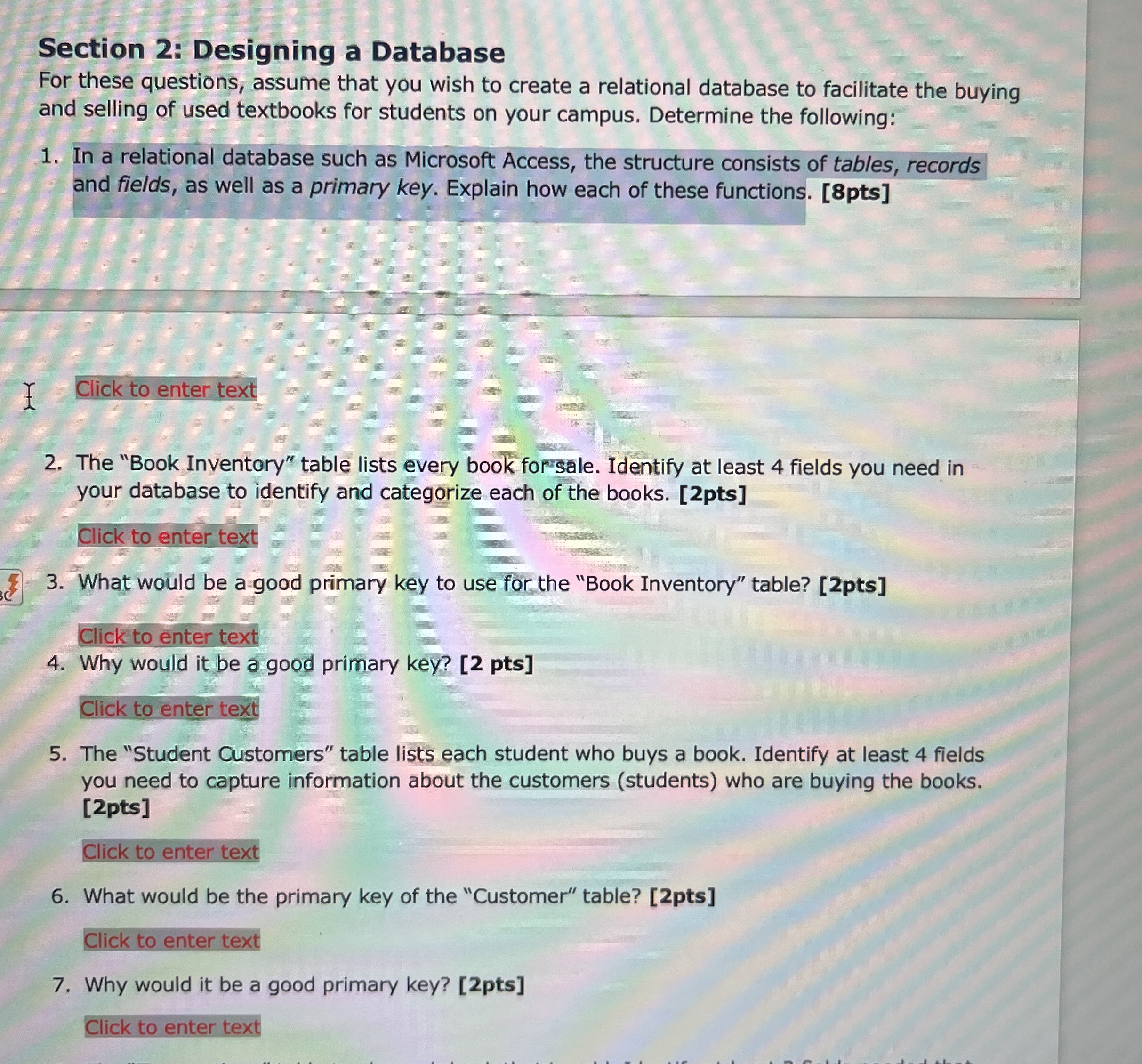 Section 2 : Designing a Database For these