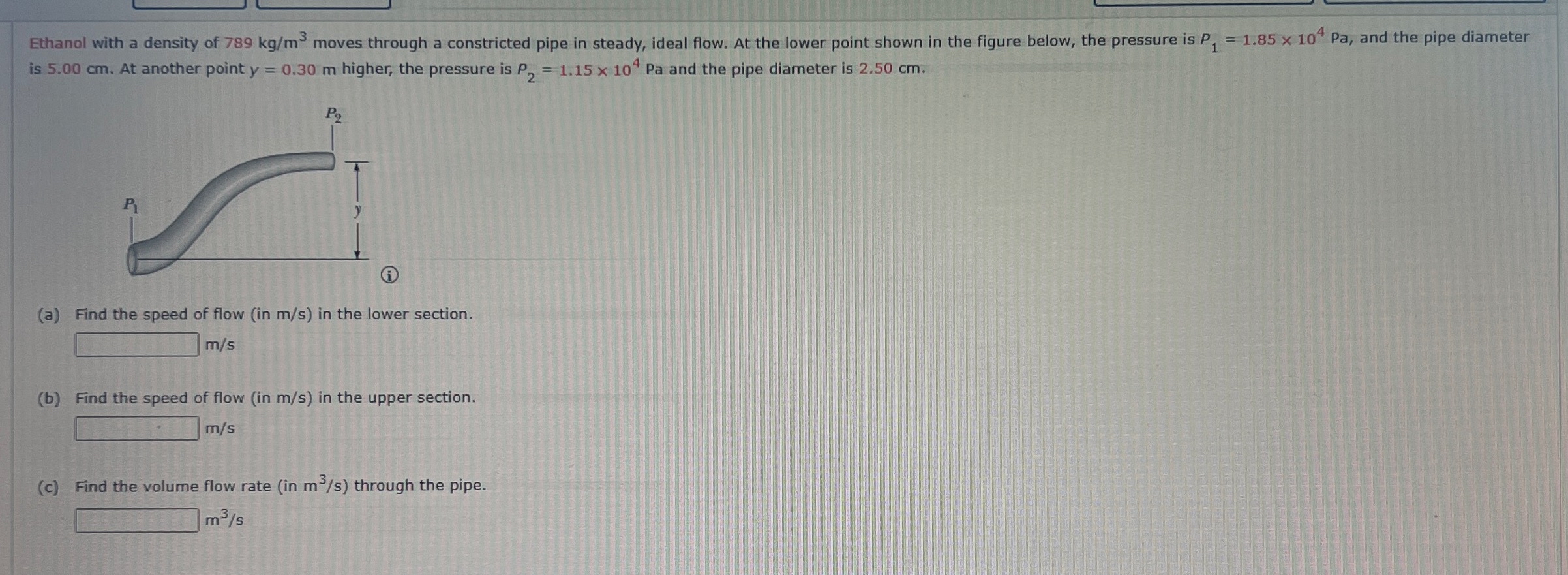 Ethanol with a density of 7 8 9 k g m 3 moves