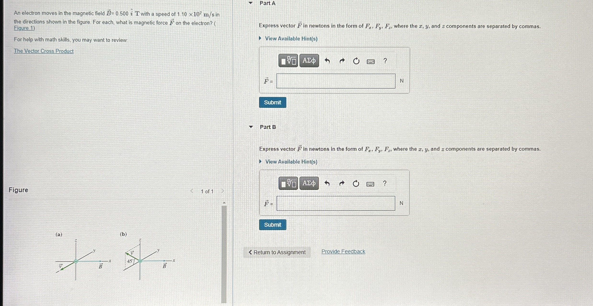 An electron moves in the magnetic field vec ( B )