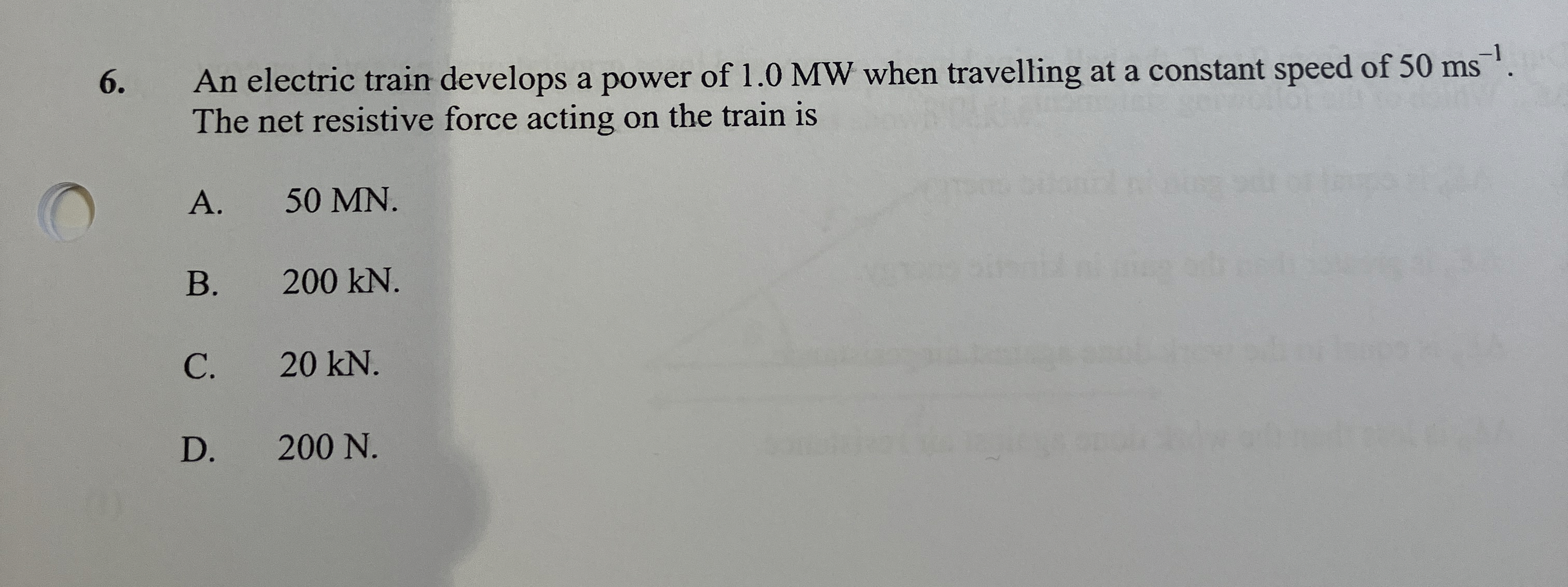 An electric train develops a power of 1 . 0 MW