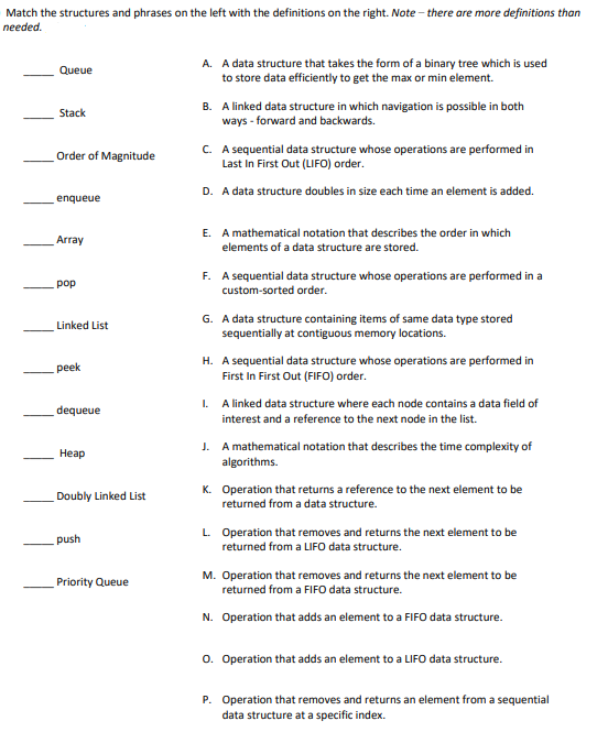 Match the structures and phrases on the left with