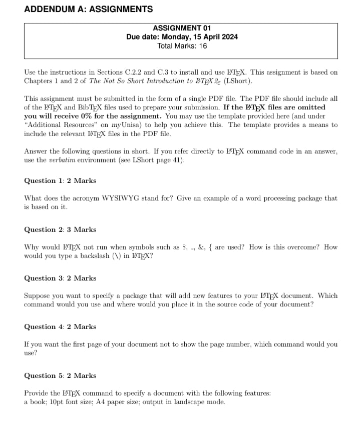 ADDENDUM A: ASSIGNMENTS ASSIGNMENT 0 1 Due date: