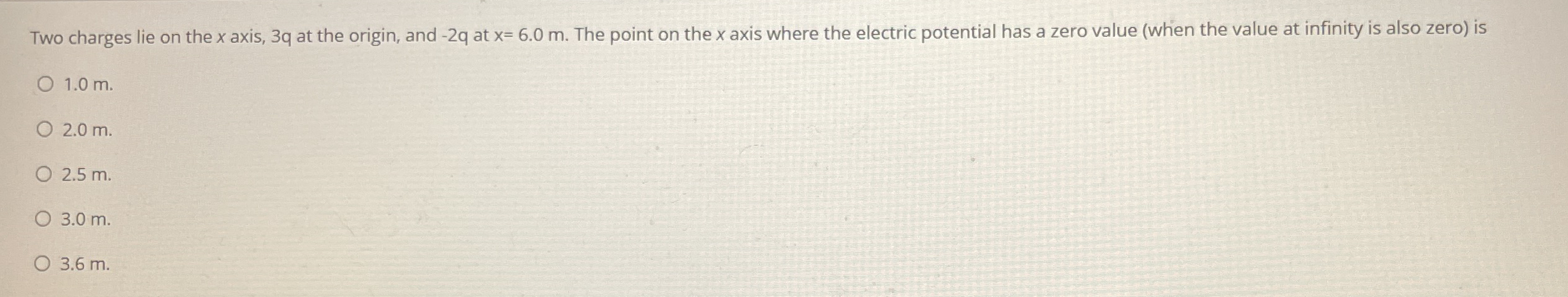 Two charges lie on the x axis, 3 q at the origin,