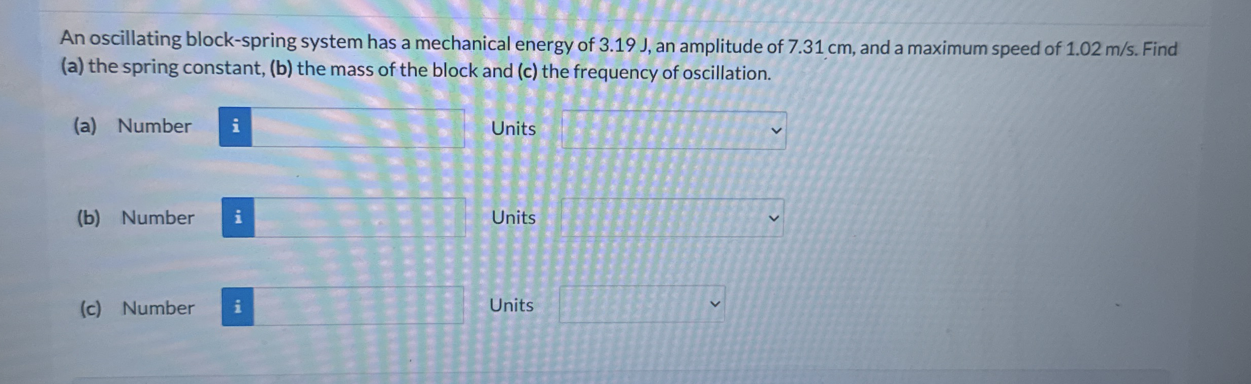 An oscillating block - spring system has a