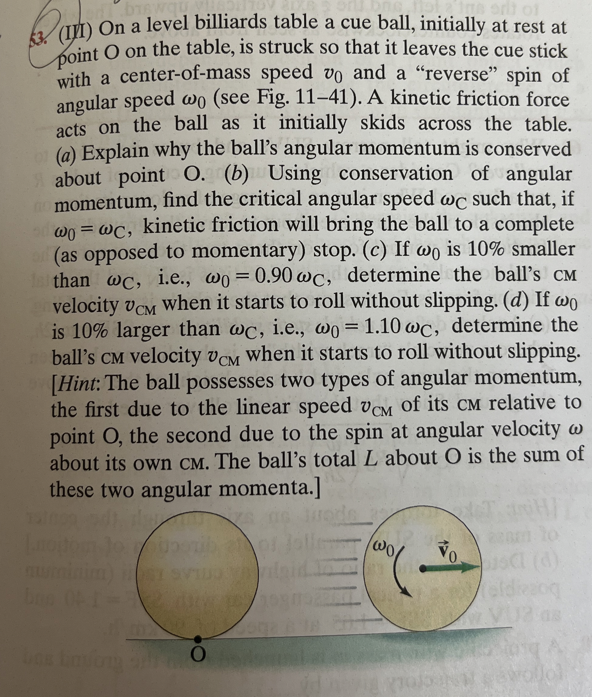 ( III ) On a level billiards table a cue ball,