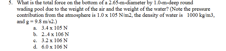 What is the total force on the bottom of a 2 . 6