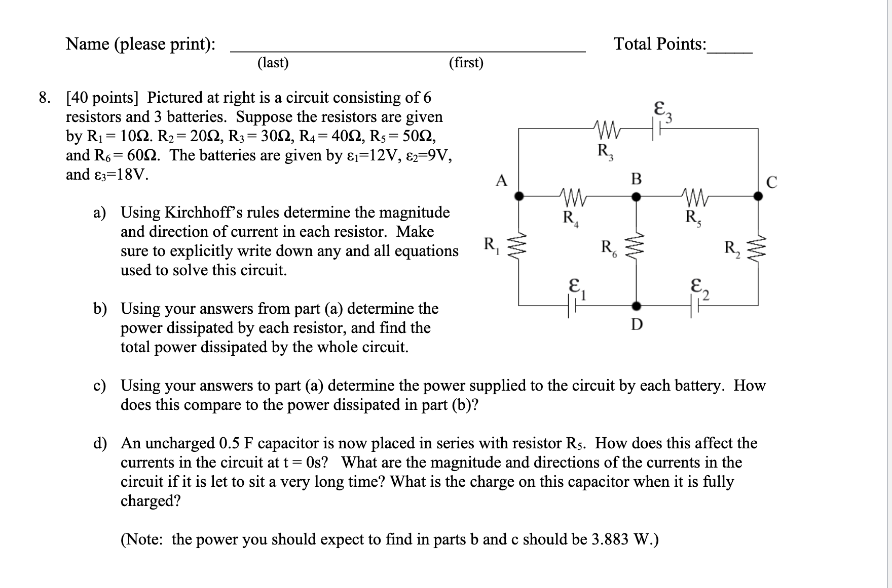 [ 4 0 points ] Pictured at right is a circuit