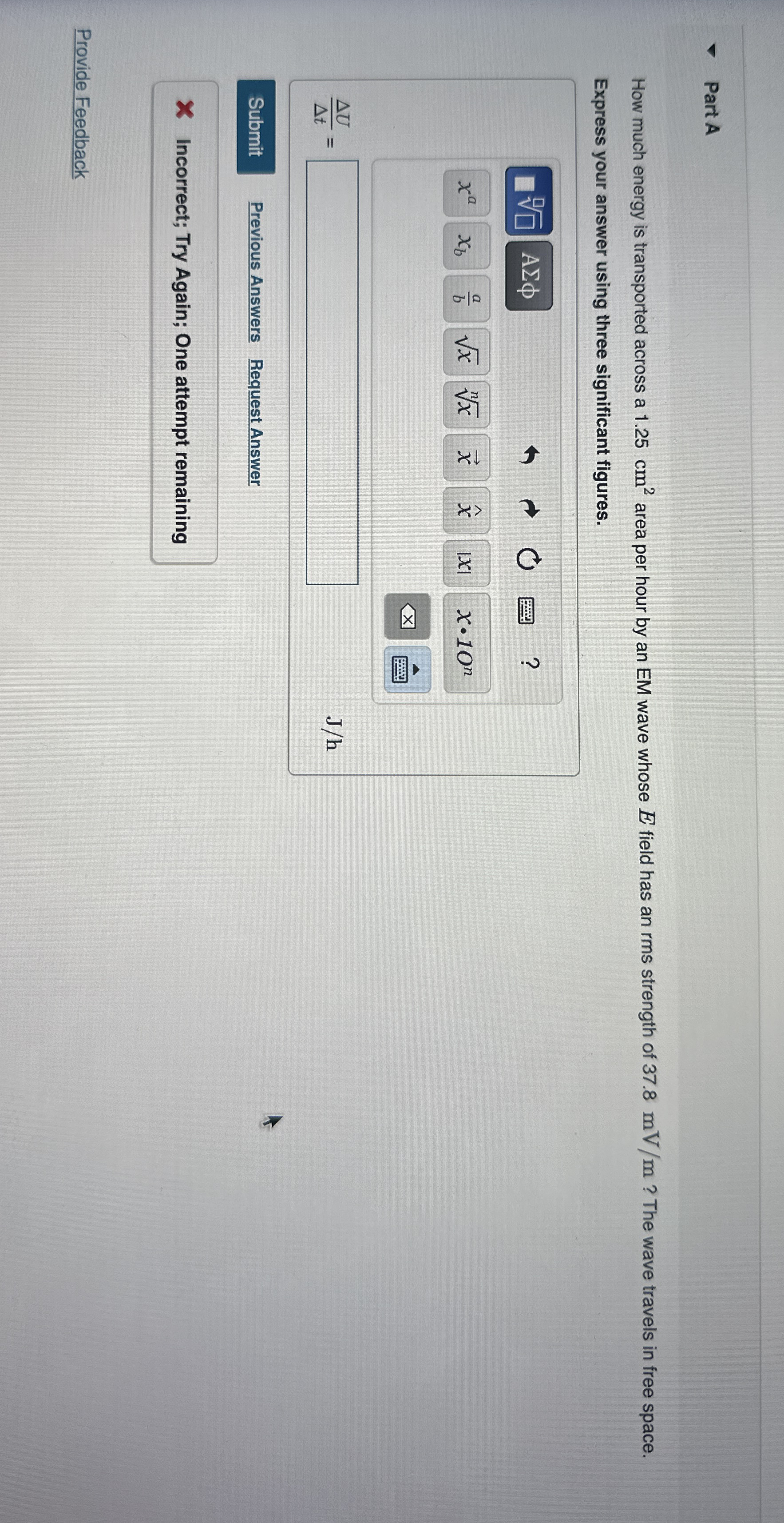 Part A How much energy is transported across a 1