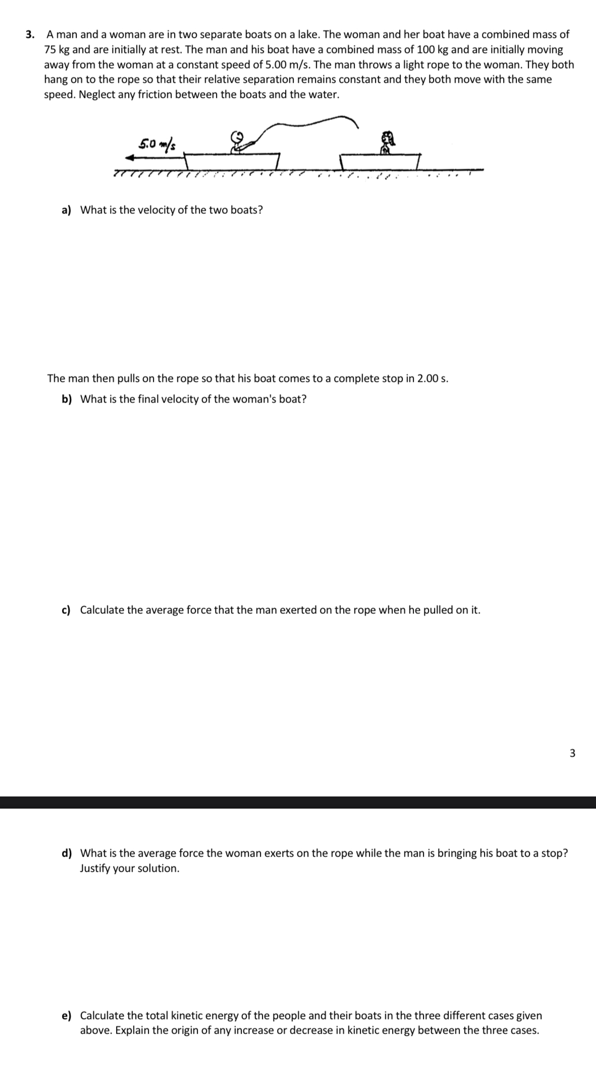 A man and a woman are in two separate boats on a