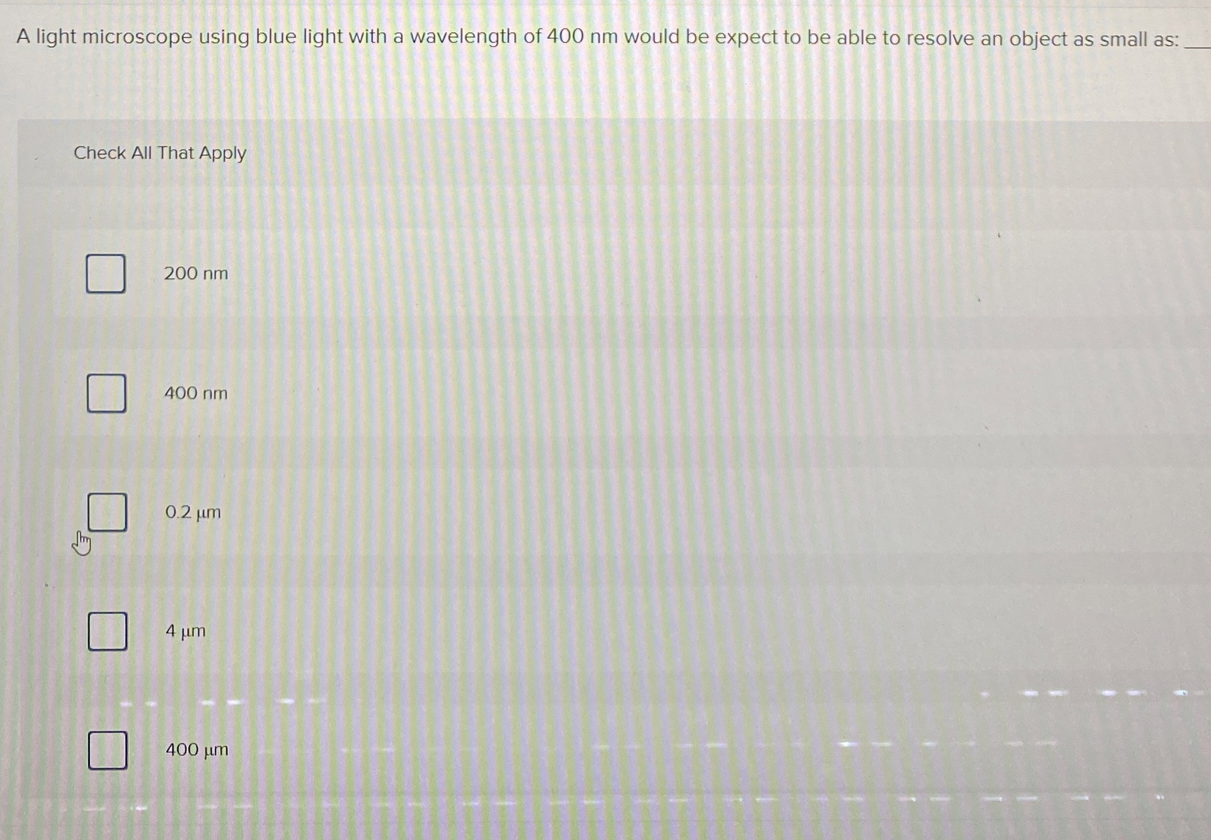 A light microscope using blue light with a