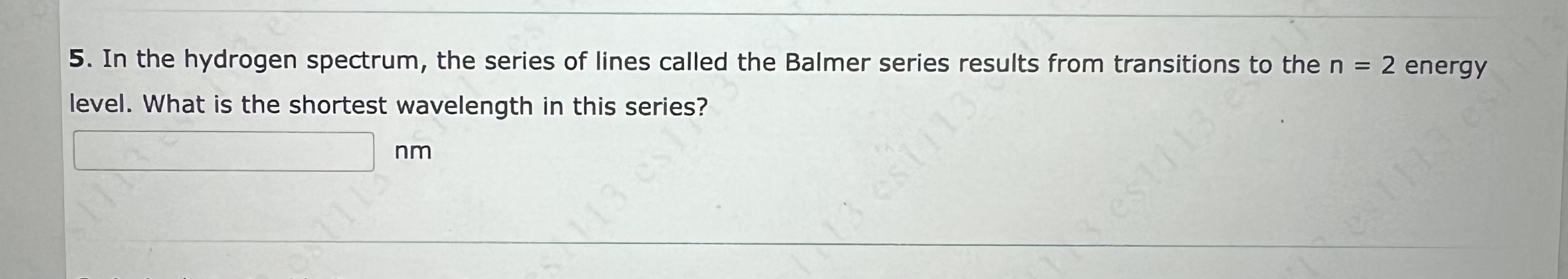 5 . In the hydrogen spectrum, the series of lines