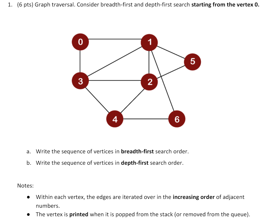 ( 6 pts ) Graph traversal. Consider breadth -
