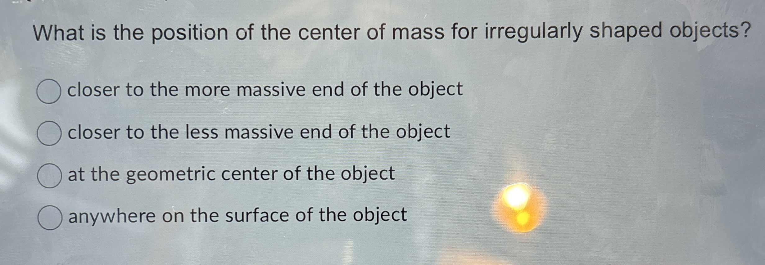 What is the position of the center of mass for