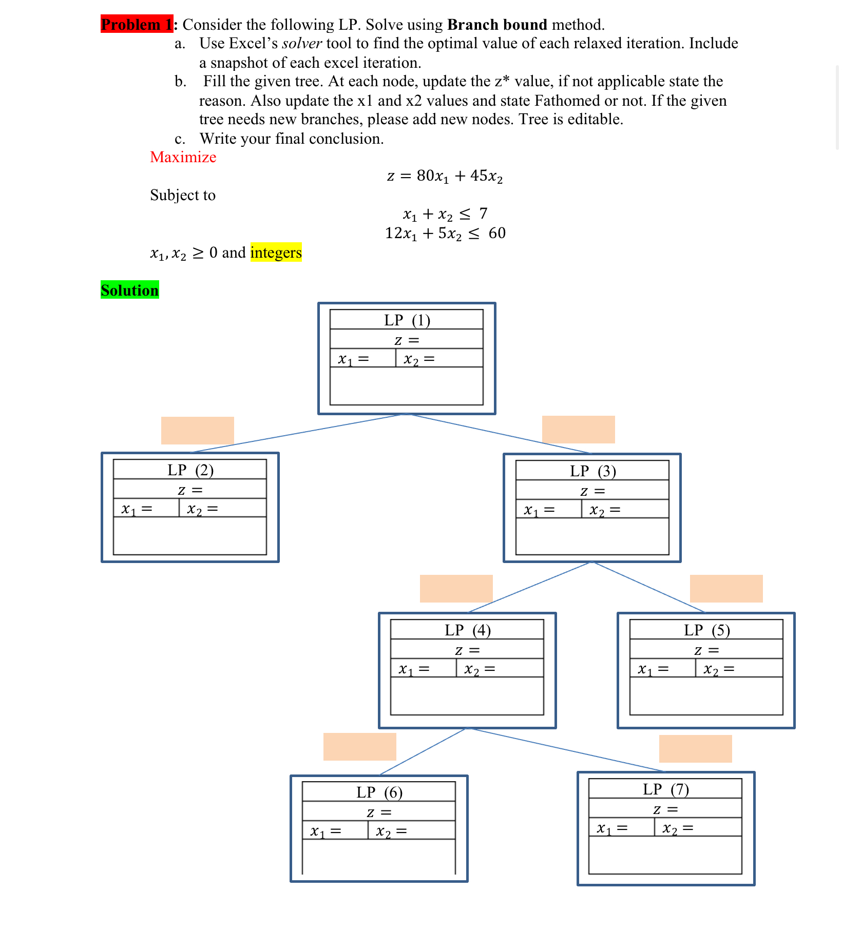 Problem 1 : Consider the following LP . Solve