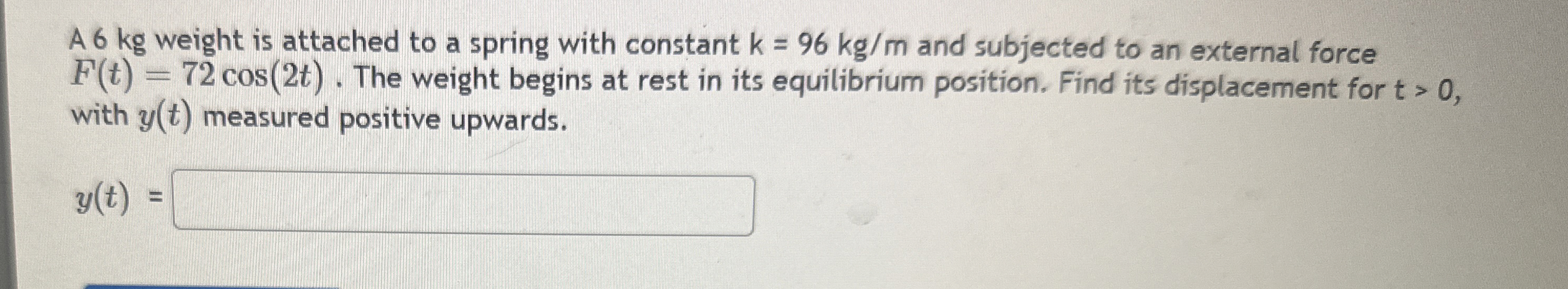 A 6 kg weight is attached to a spring with
