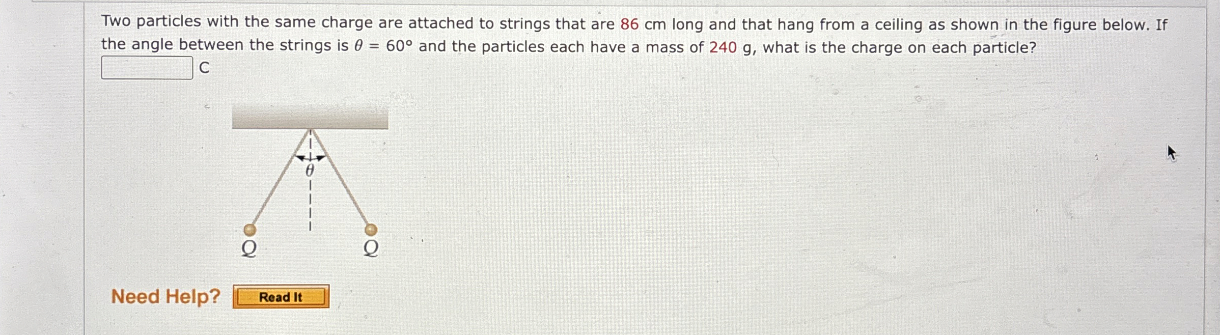 Two particles with the same charge are attached