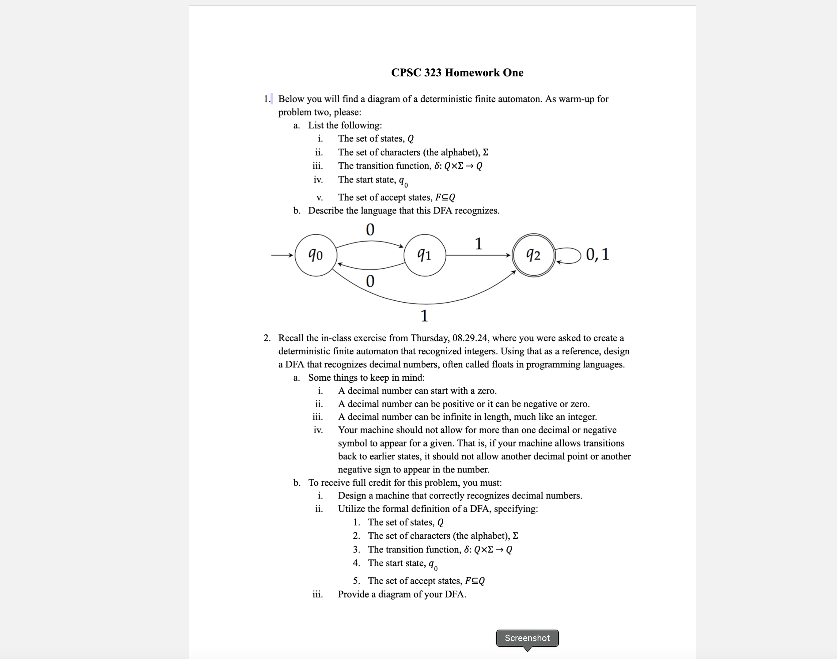 CPSC 3 2 3 Homework One Below you will find a