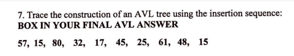 Trace the construction of an AVL tree using the