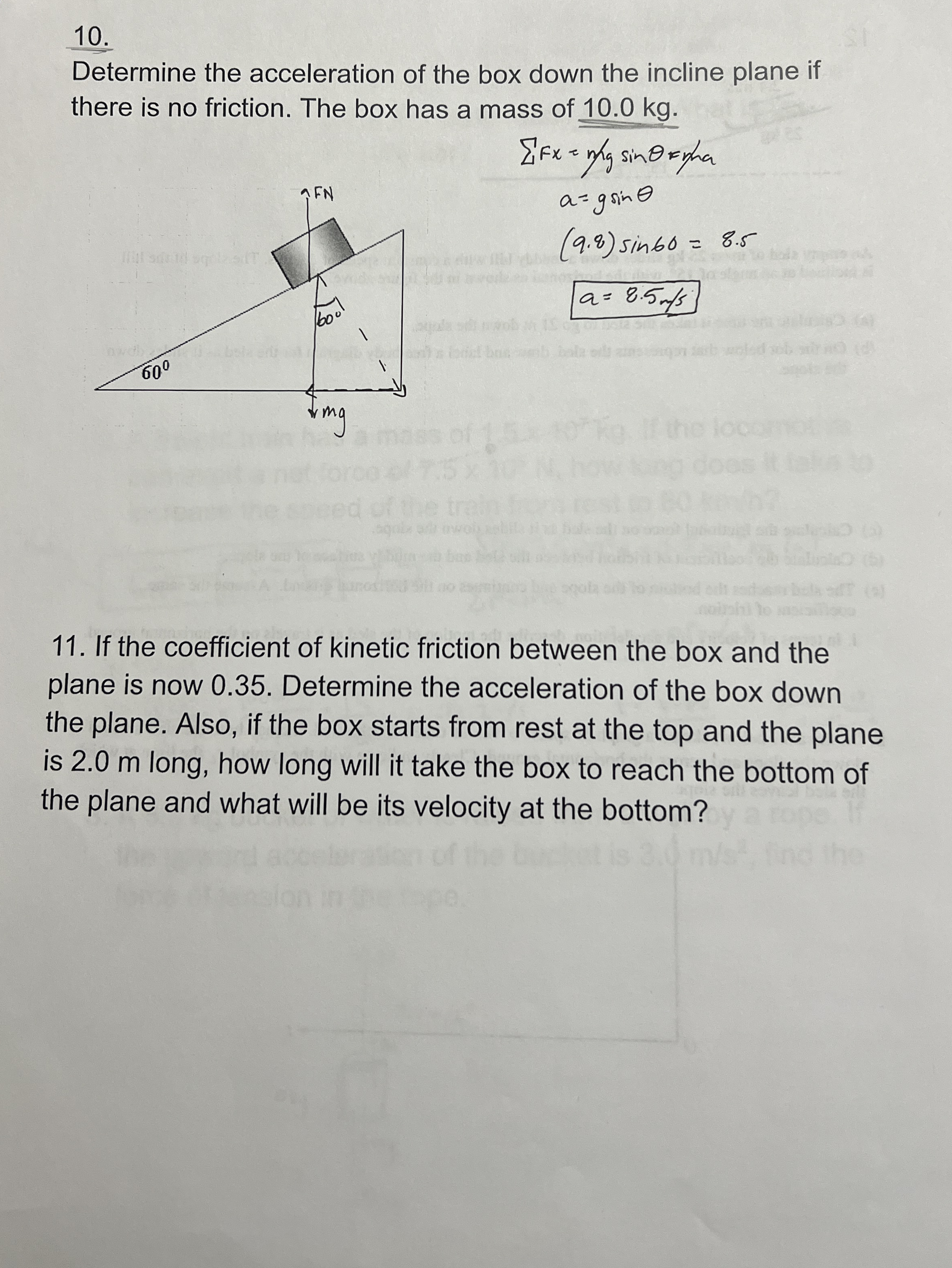 Determine the acceleration of the box down the