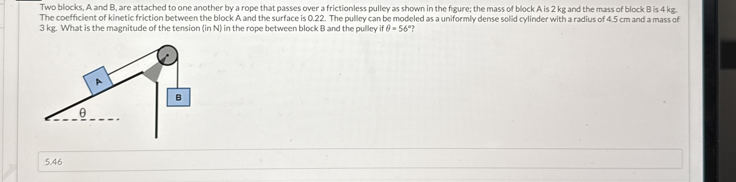 Two blocks, A and B , are attached to one another