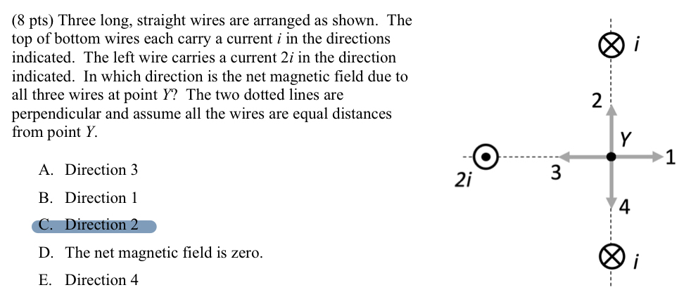 ( 8 pts ) Three long, straight wires are arranged