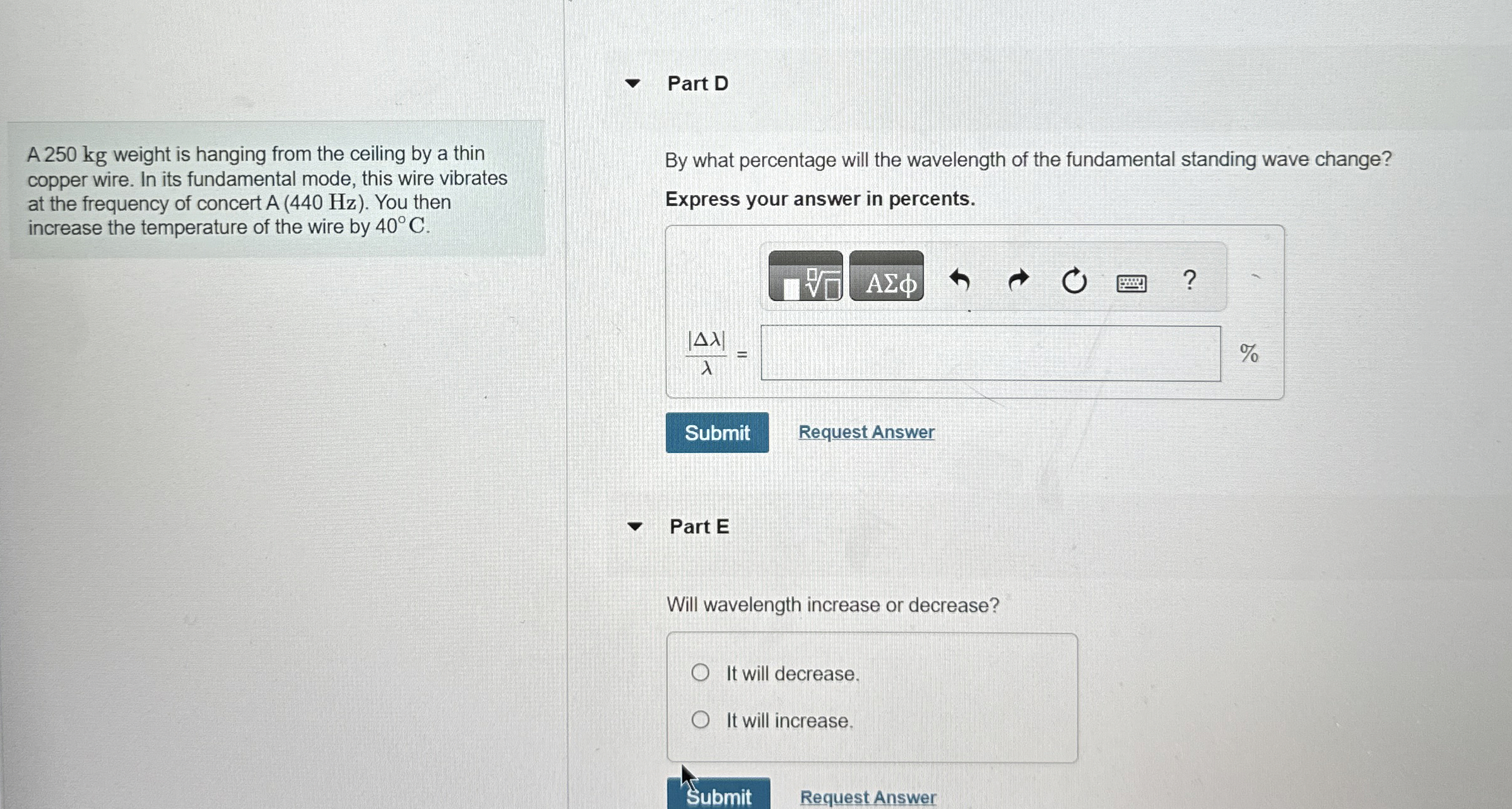 Part D A 2 5 0 kg weight is hanging from the